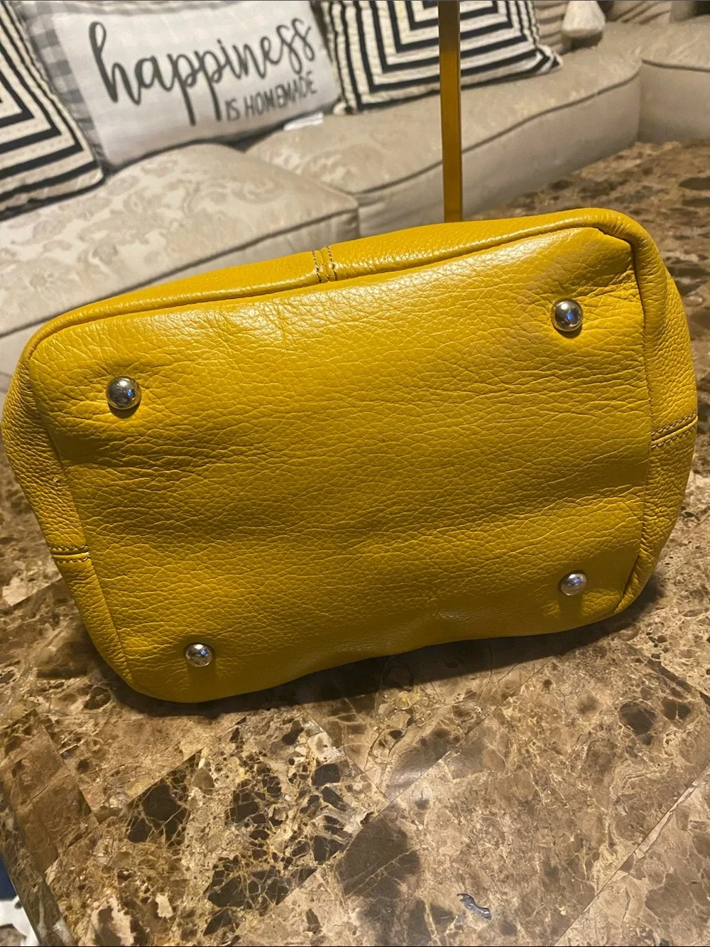 Tignanello Yellow Pebbled Leather Shoulder Bag